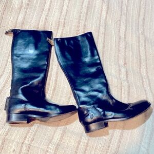Frye Black Leather Melissa Back-Zip Riding Boots